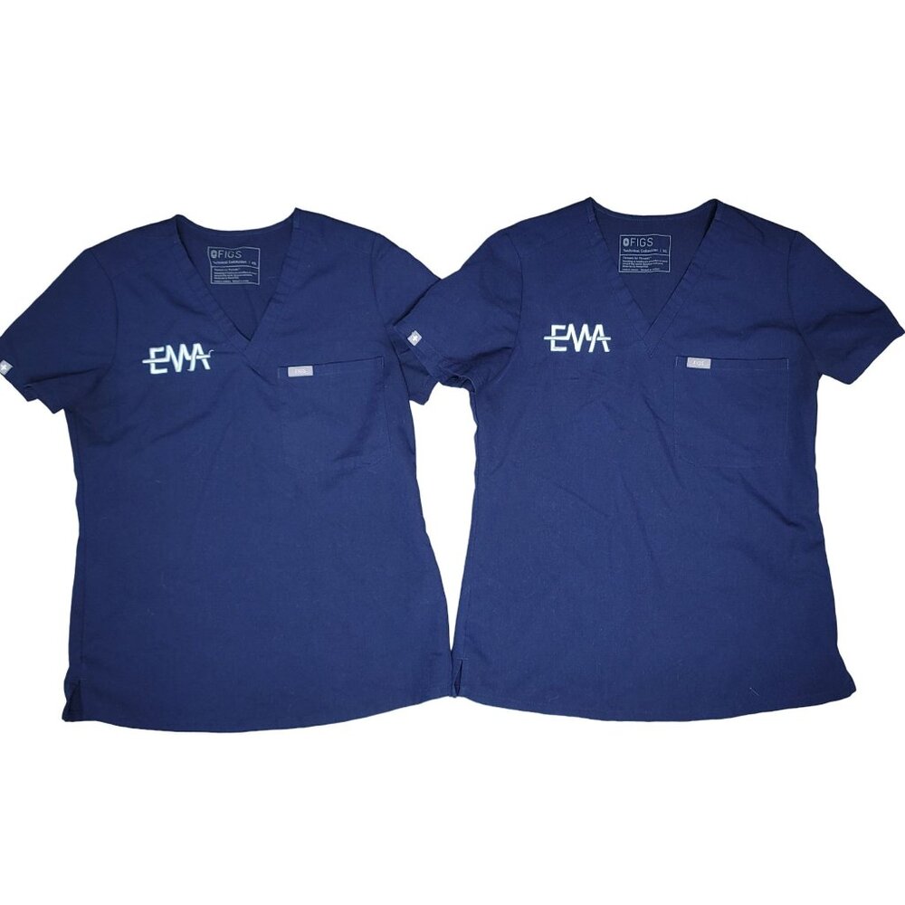 Figs Technical Collection Navy Blue V-Neck Scrub Tops Lot Of 2 XS